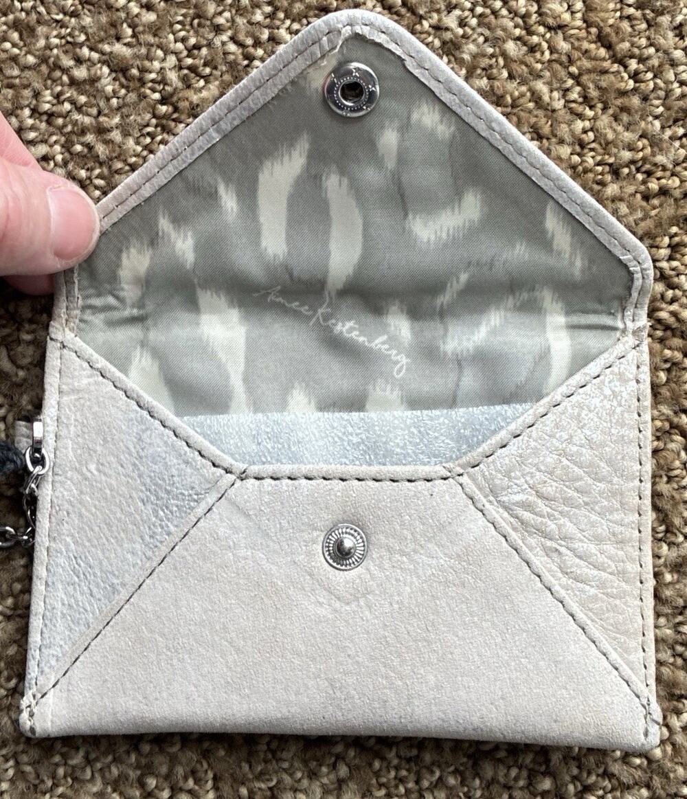 Aimee Kestenberg Ashley Silver Stone Snap Zip pocket Key Chain 3” x 3” Lnd pouch